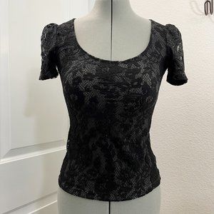 H&M Puff Sleeve Black Shimmer Lace Tee